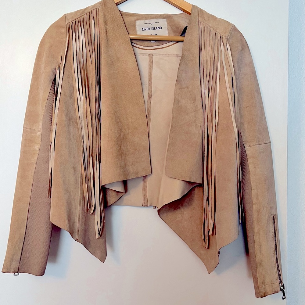 fringe leather jacket by River Island